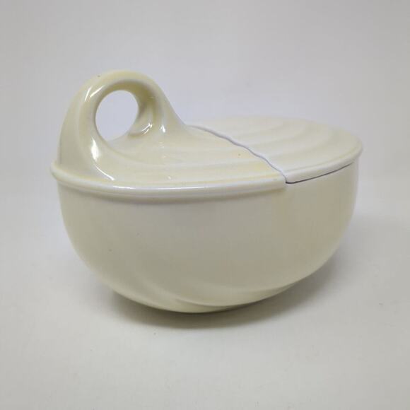 Vintage Hall Kitchenware Loop Handled Leftover Dish w/Lid UV Reactive Glaze - Picture 3 of 7